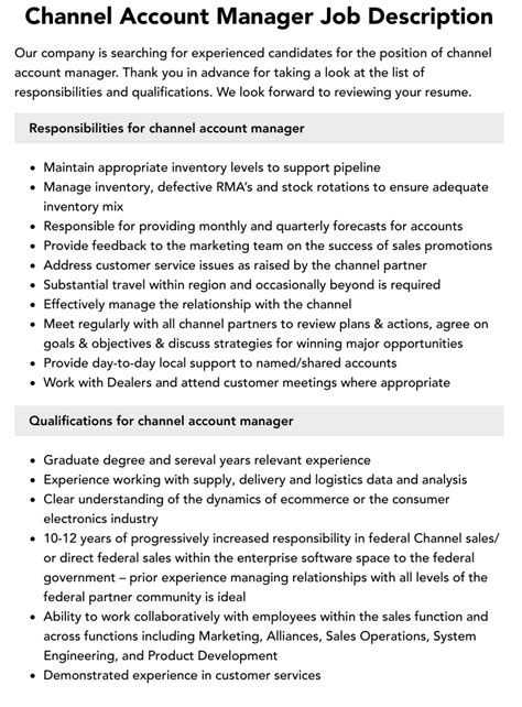 channel account manager job description